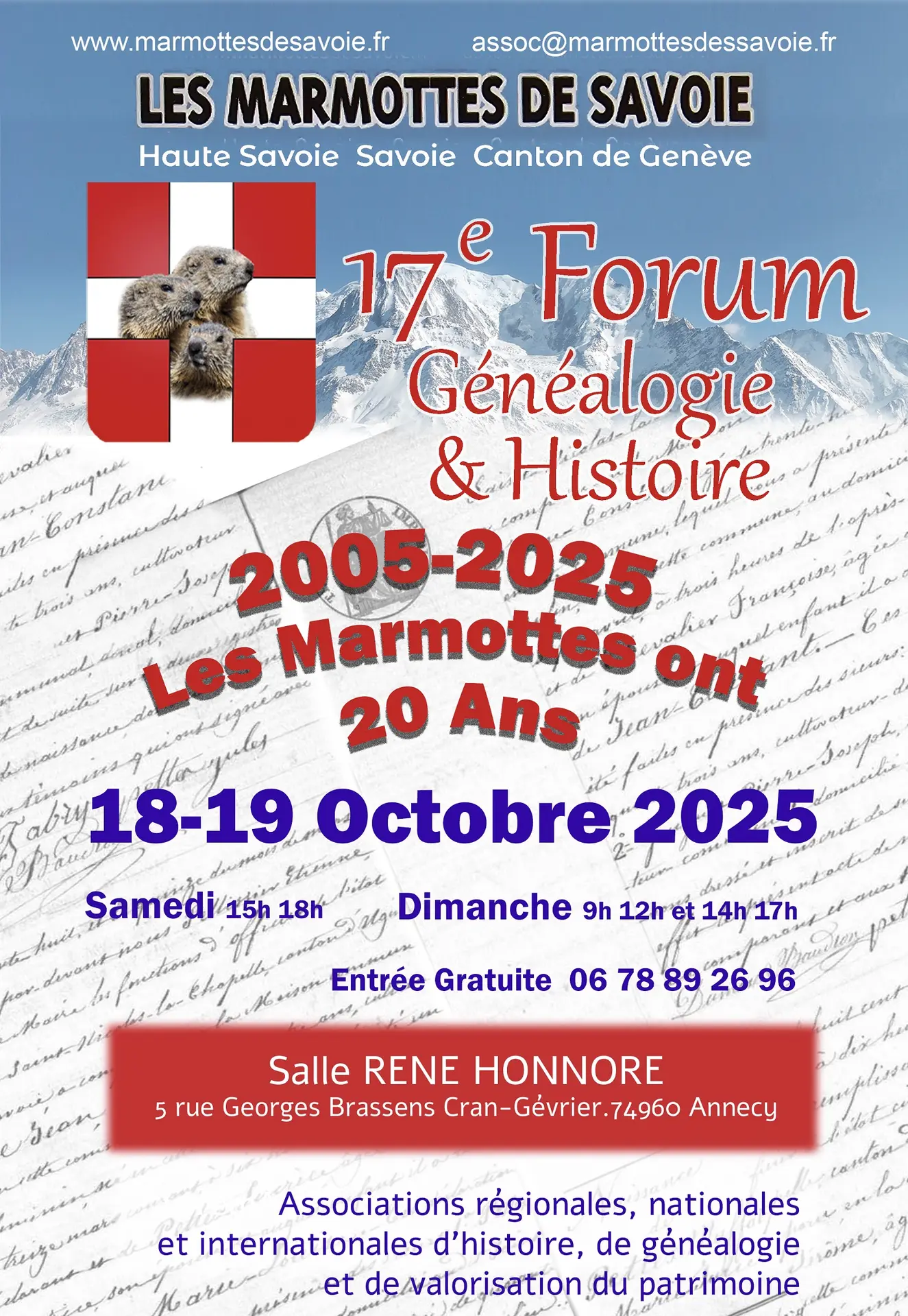 17e Forum Généalogie et Histoire, Salle René Honnoré, à Cran-Gevrier